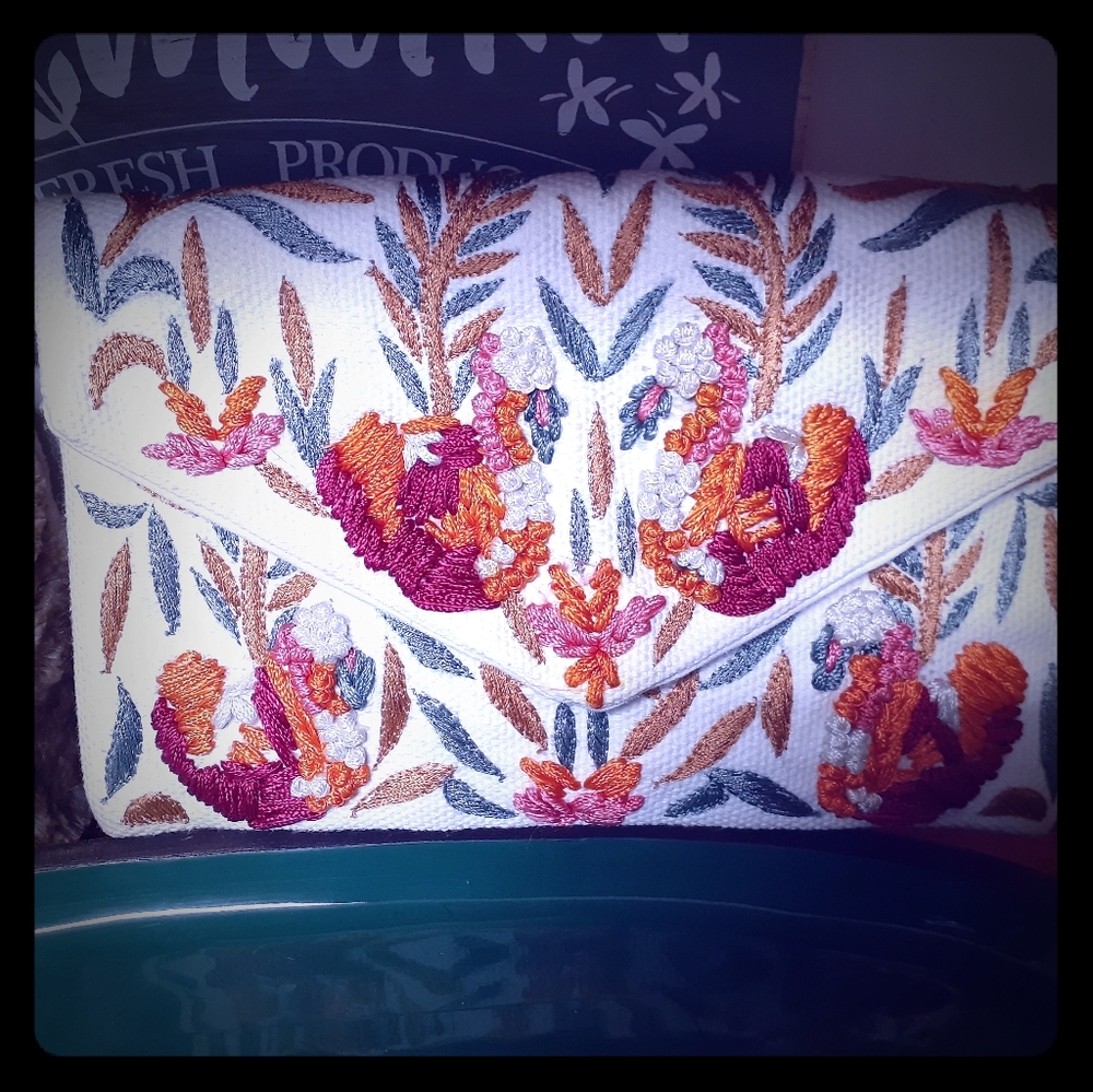 embroidered clutch